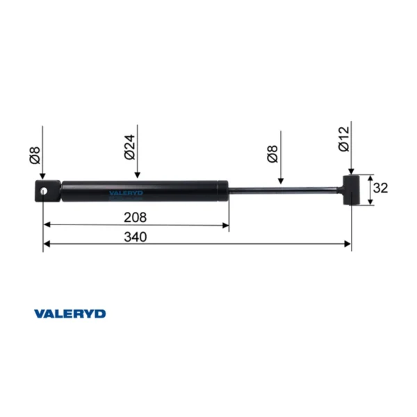 VALERYD Amortizer naletnog mehanizma BPW ZAF 1.35/1.6-1 i Peitz PAV/SR 1.3 MX, CC 340 mm